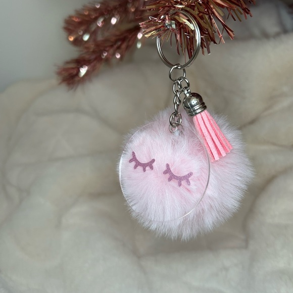 Handmade Pink Lash Pom keychain 💜🩷 - Picture 3 of 3